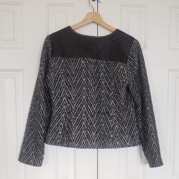 Tweed Moto Blazer with Quilted Faux Leather Detail - Sz M - Picture 11 of 12